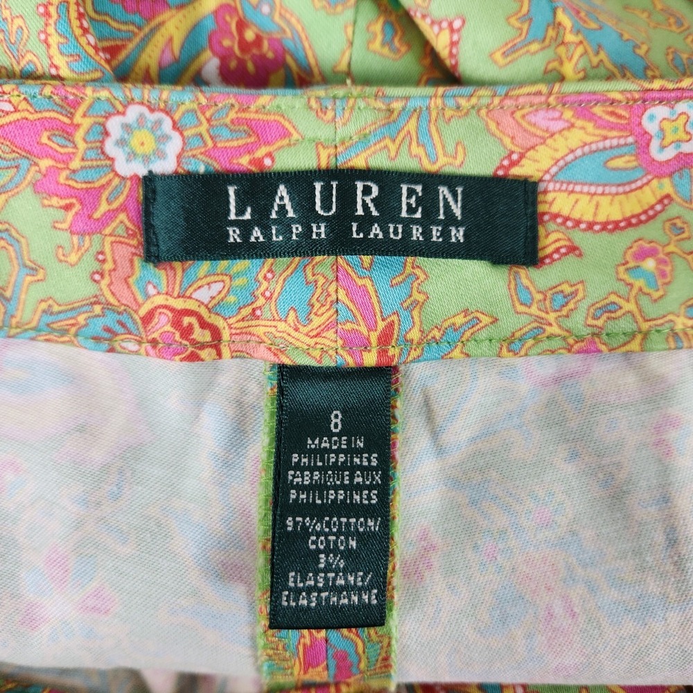 Lauren Ralph Lauren Women's Pink Green Paisley Floral Print Pants Size 8 Ankle - Picture 4 of 9